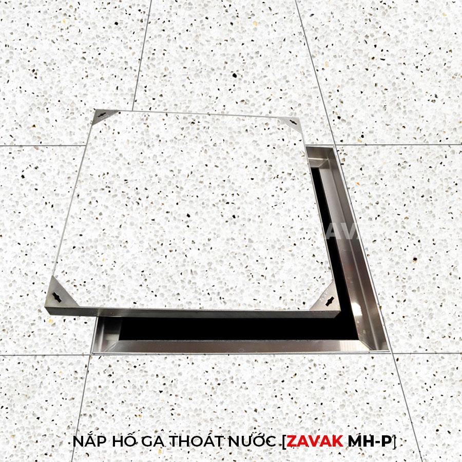 Nắp hố ga thoát nước Mh-p60 4 Nắp hố ga thoát nước mưa Zavak MH-P inox lát gạch kích thước 60x60