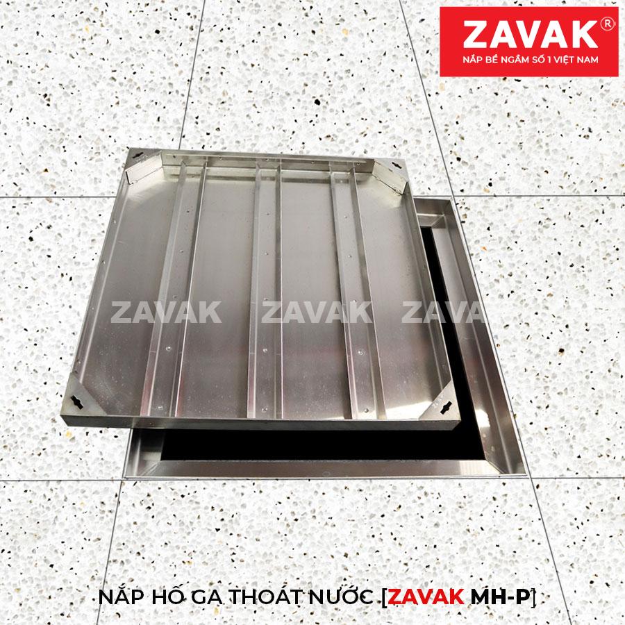 Nắp hố ga thoát nước Mh-p60 3 Nắp hố ga thoát nước mưa Zavak MH-P inox lát gạch kích thước 60x60