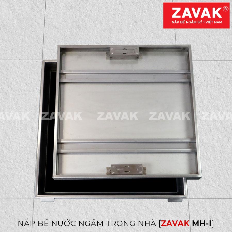 Nắp đậy bể nước ngầm Mh-i50 4 Nắp bể nước ngầm trong nhà Zavak MH-I50, Inox 304, Nắp âm sàn lát gạch KT 50x50cm
