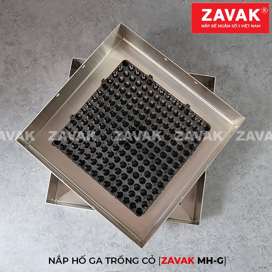 Nắp hố ga trồng cỏ Mh-G60 4 Khung Nắp hố ga inox ZAVAK MH-G trồng cỏ lên trên bề mặt sử dụng làm nắp đậy hố ga thoát nước sân vườn kích thươc 50x50cm
