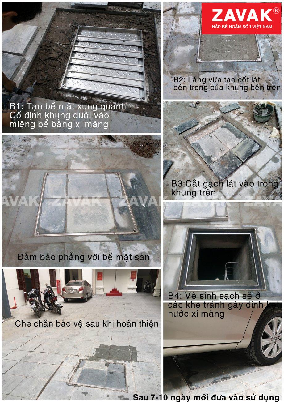 Nắp bể ngầm chịu tải Mh-D100 15 Lắp đặt nắp thăm bể nước nắp bể ngầm âm sàn nắp hố ga inox Zavak