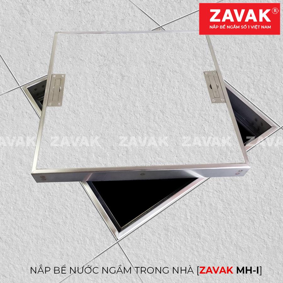 Nắp đậy bể nước ngầm Mh-i45 7 Nắp bể nước ngầm âm sàn inox Zavak MHI lát gạch mở nghiêng
