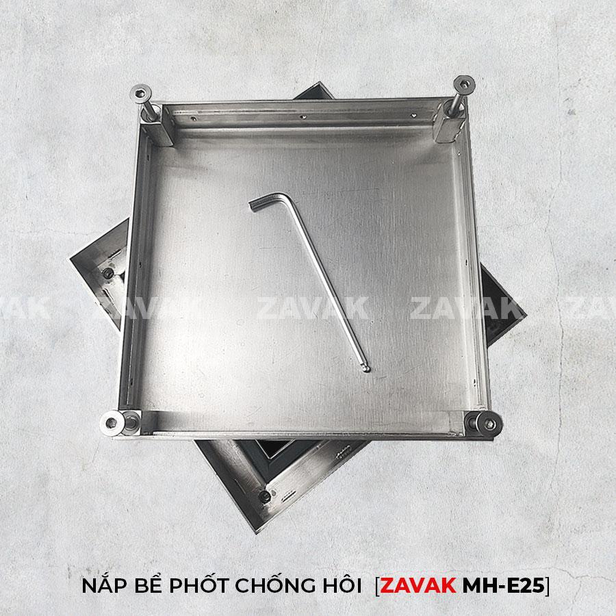 Nắp đậy bể phốt MH-E25 7 nắp hố ga nước thải nắp bể phốt inox chống mùi zavak mhe25 lát gạch 25x25cm