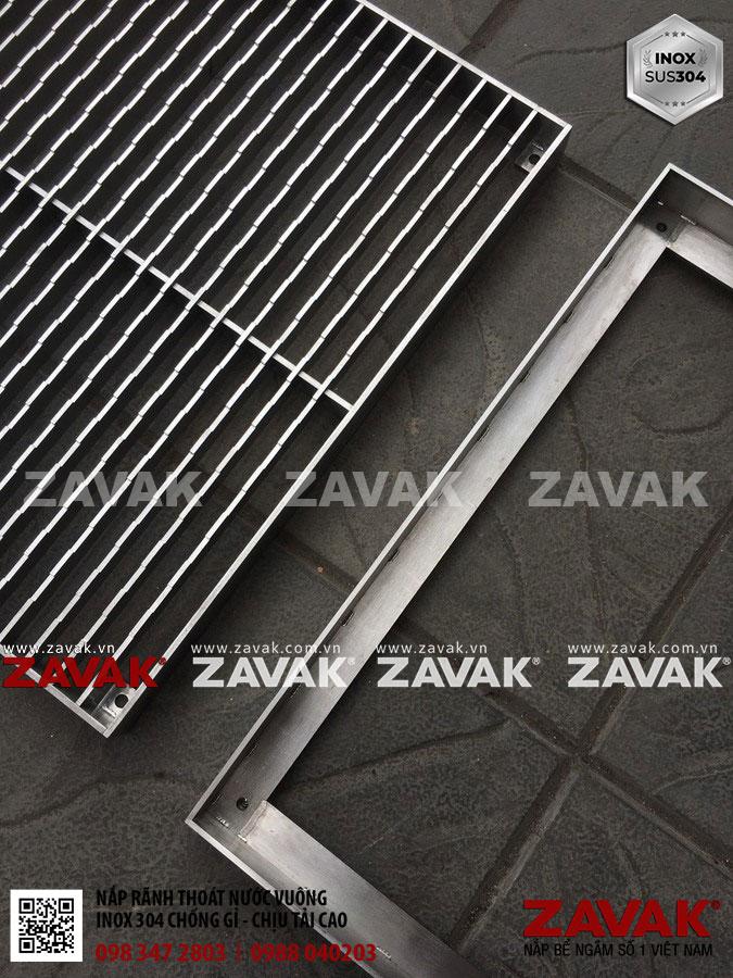 Nắp rãnh thoát nước GRT-60x60 10 Nắp rãnh thoát nước grating, mương thu nước inox Zavak GRT