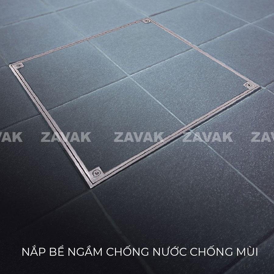 Nắp bể ngầm chống nước ngăn mùi Mh-e70 19 Nắp thăm bể, nắp hố ga chống mùi, nắp bể nước ngầm chống nước mưa. Chất liệu inox 304 không gỉ. Thương hiệu Zavak. Kích thước 70x70cm