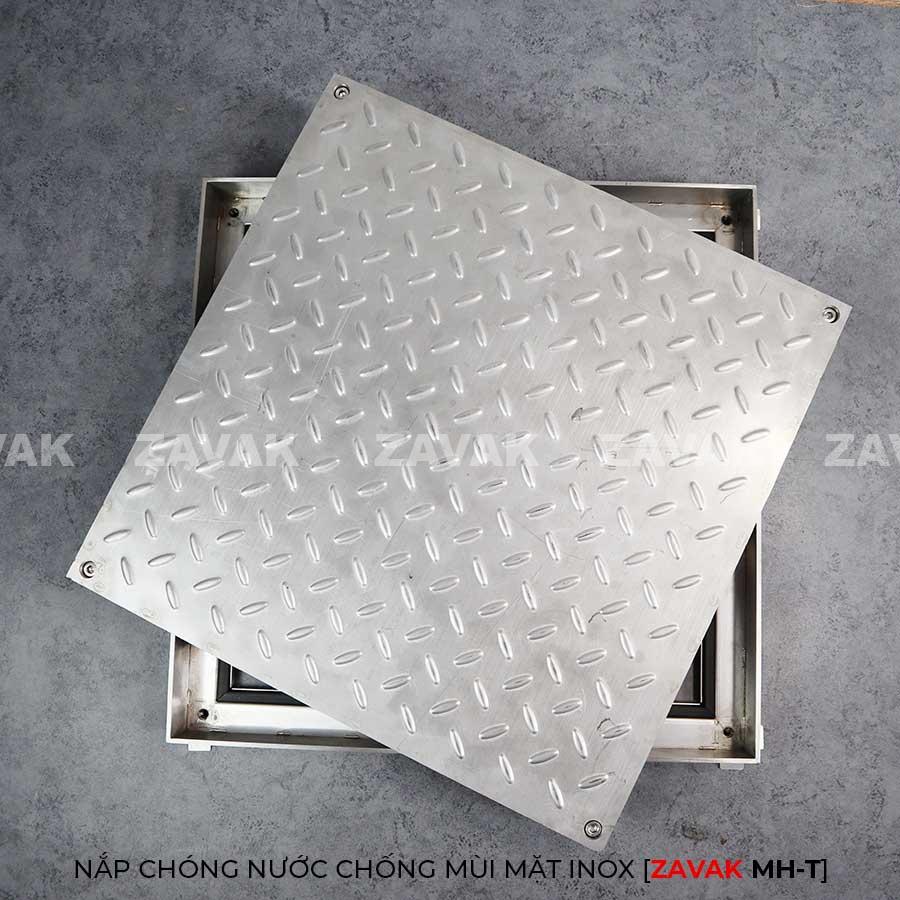 Nắp bể inox chống trượt MH-T60 1 Nắp âm sàn nắp thăm bể ngầm inox chống nước chống mùi mặt inox 304 nhám chống trượt