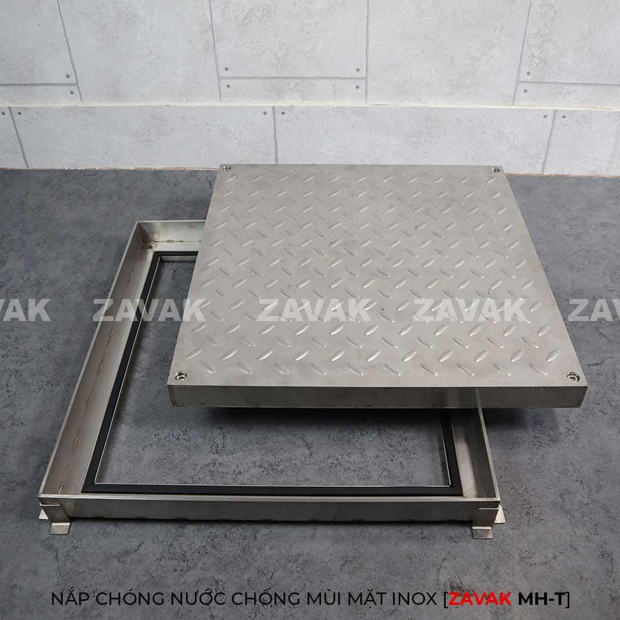 Nắp bể inox chống trượt MH-T60 2 Nắp âm sàn nắp thăm bể ngầm inox chống nước chống mùi mặt inox 304 nhám chống trượt