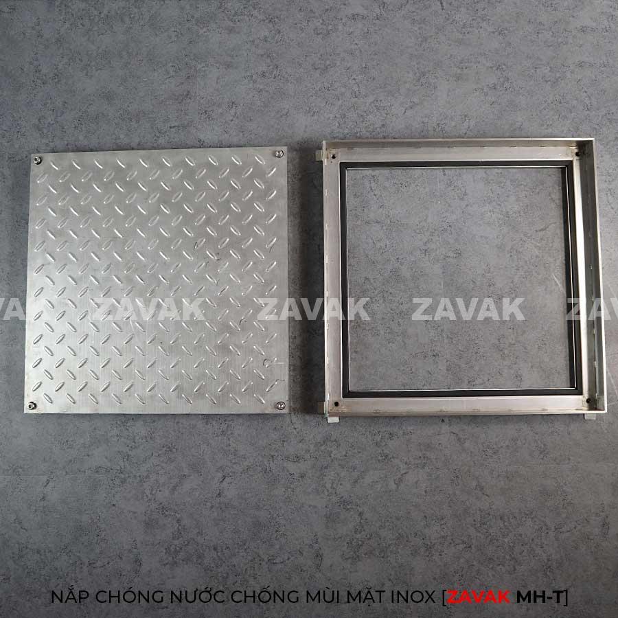 Nắp bể inox chống trượt MH-T60 4 Nắp âm sàn nắp thăm bể ngầm inox chống nước chống mùi mặt inox 304 nhám chống trượt